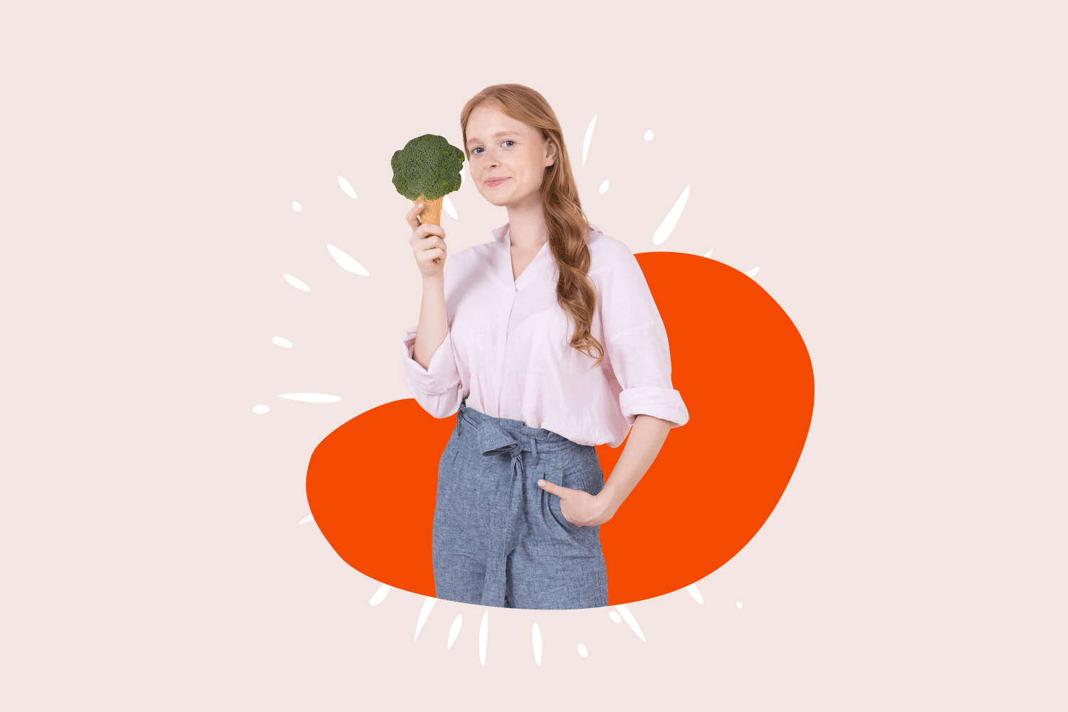 women keep a corn with broccoli