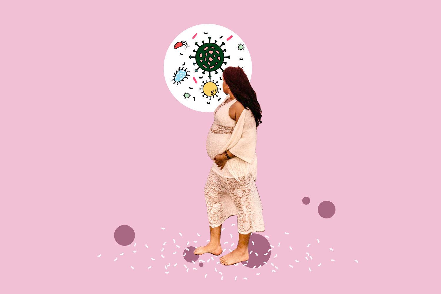 pregnant woman and illustration of coronavirus